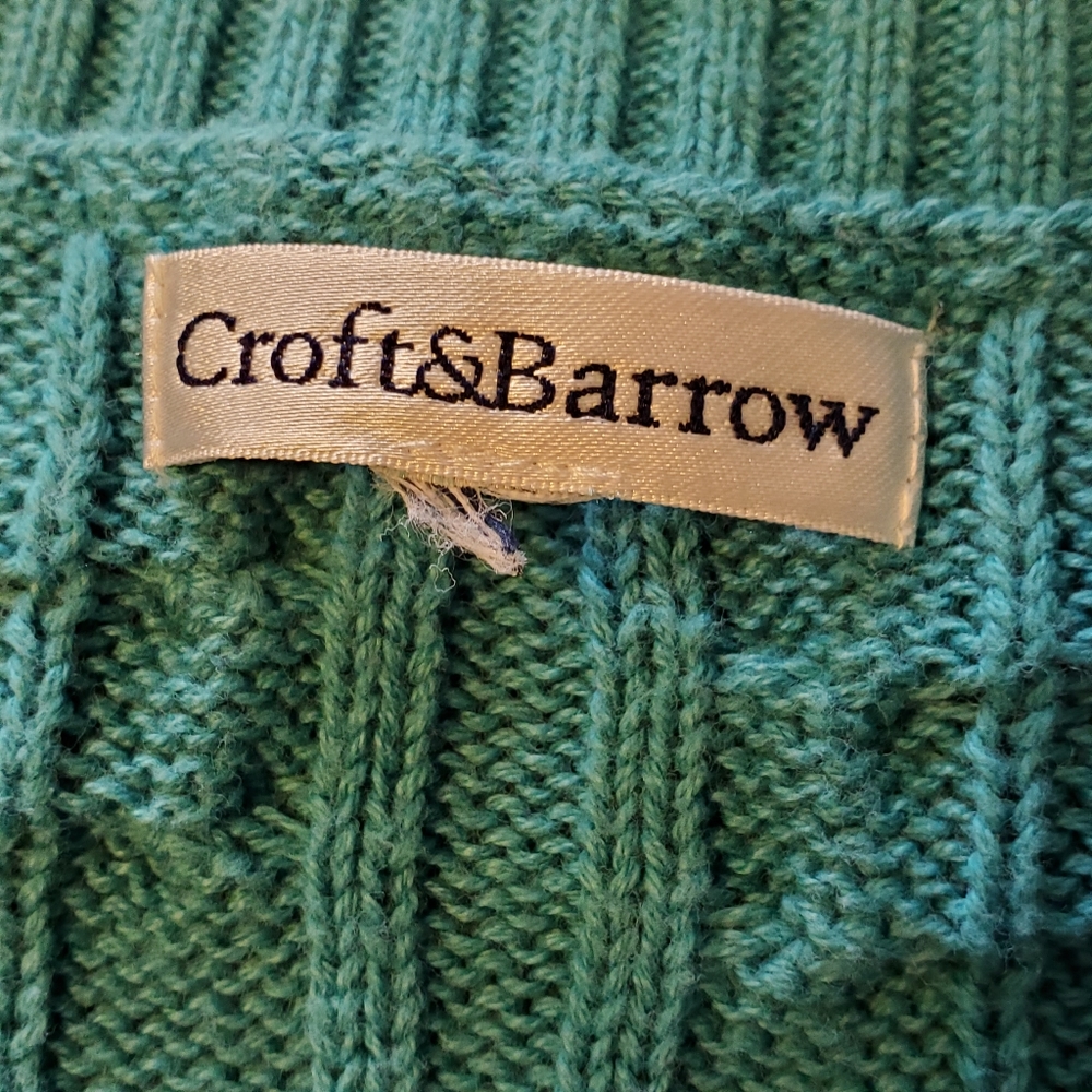 Croft and Barrow women's V-neck cable knit sweater blue green size Large - Picture 6 of 9